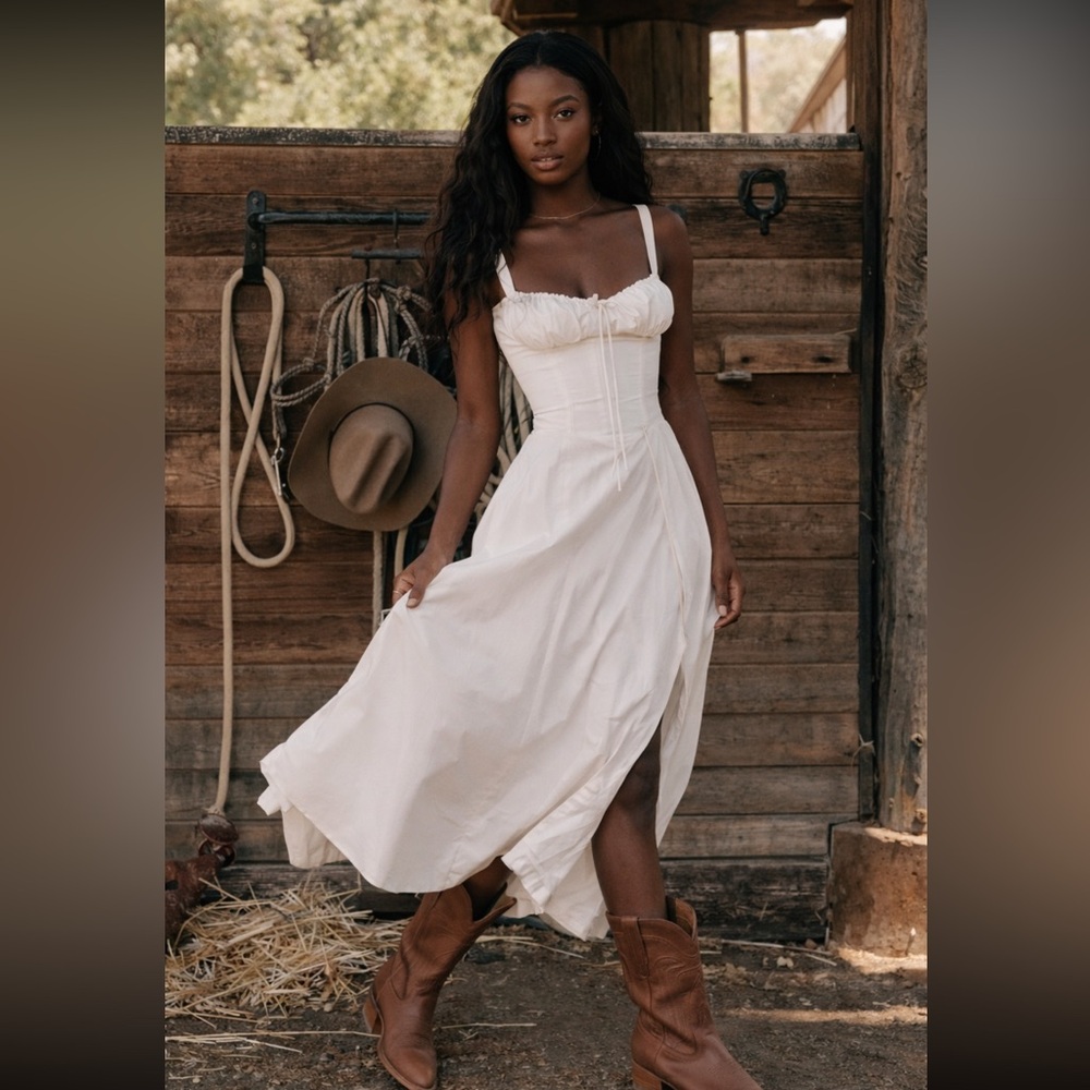 HOUSE OF CB 'Carmen' Soft White Cotton Bustier Sundress XSmall US0-2 $269